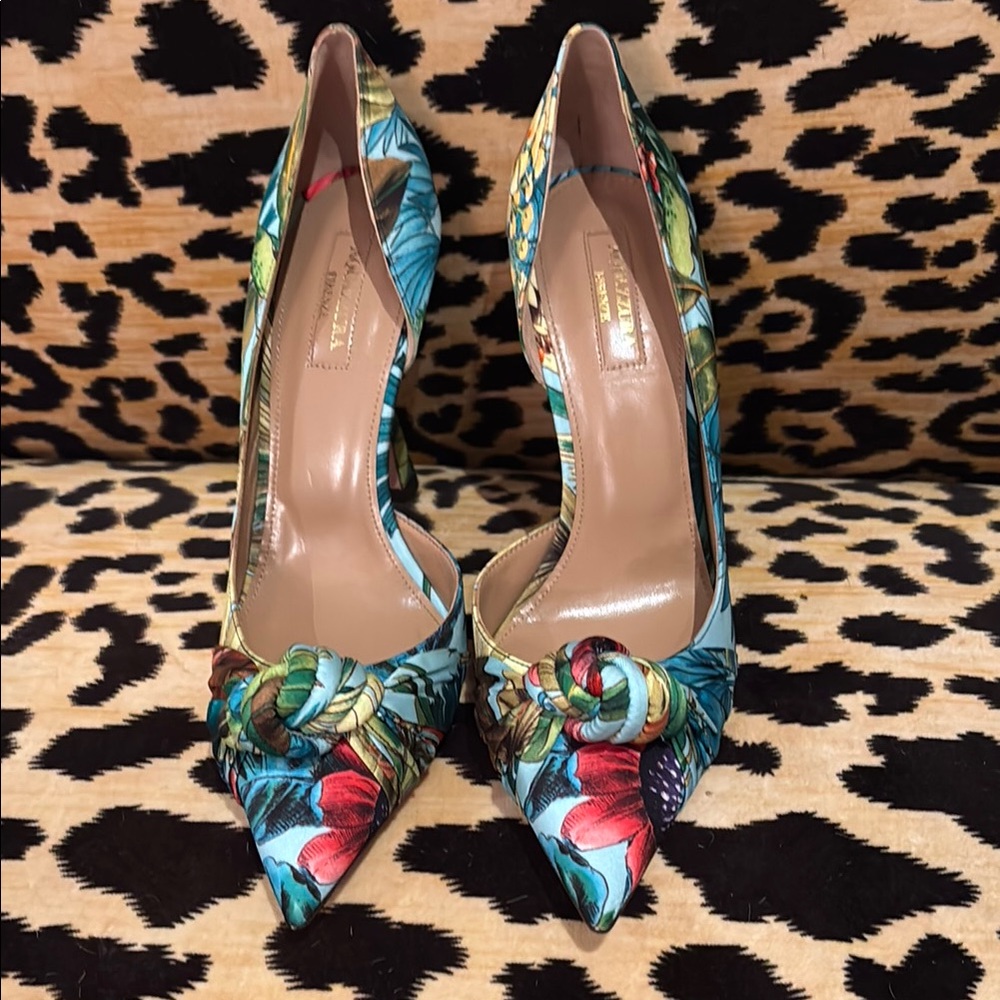 Aquazurra Kiki pump tropical paradise Floral Print Women's Heels US 9